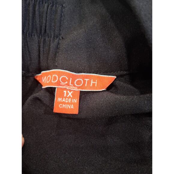 Modcloth Circle Skater Mini Skirt Plus 1X Black White Trim Pockets Belted Retro - Picture 5 of 10